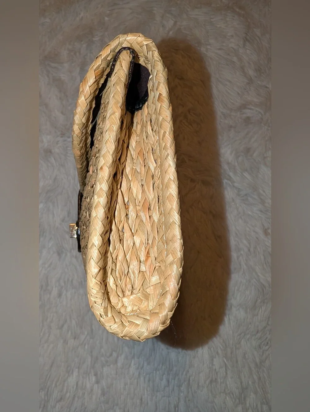 Kate Spade Raffia Woven Clutch  Natural Black Gold EUC